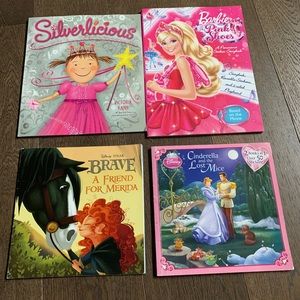 Kids 4 books lot Disney Princesses Barbie Silverlicious